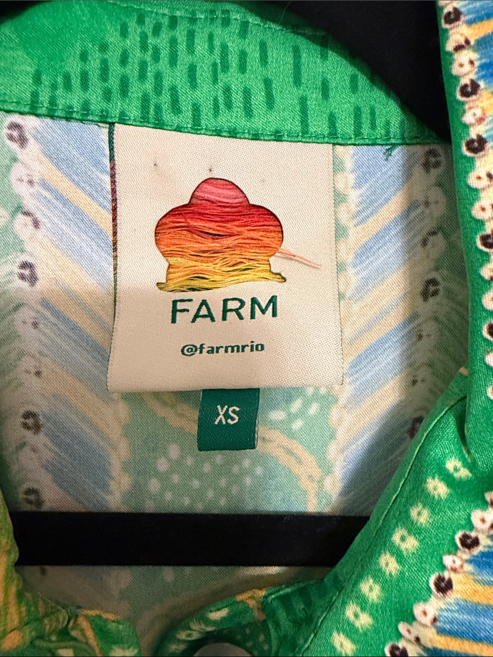 Farm Rio Vibrant Silk Green Tropical Button-Front Shirt Dress - Picture 2 of 5